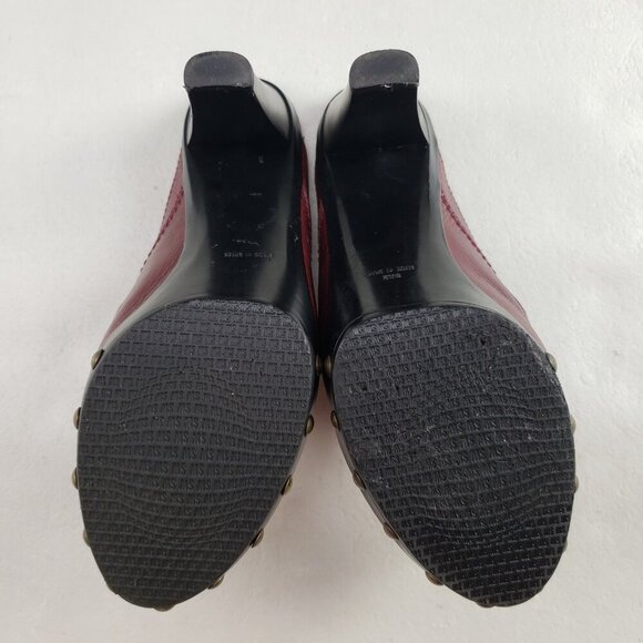 Stuart Weitzman Red Leather Clog Womens 6 Slip On Heel Studded Buckle Mule - Picture 14 of 16